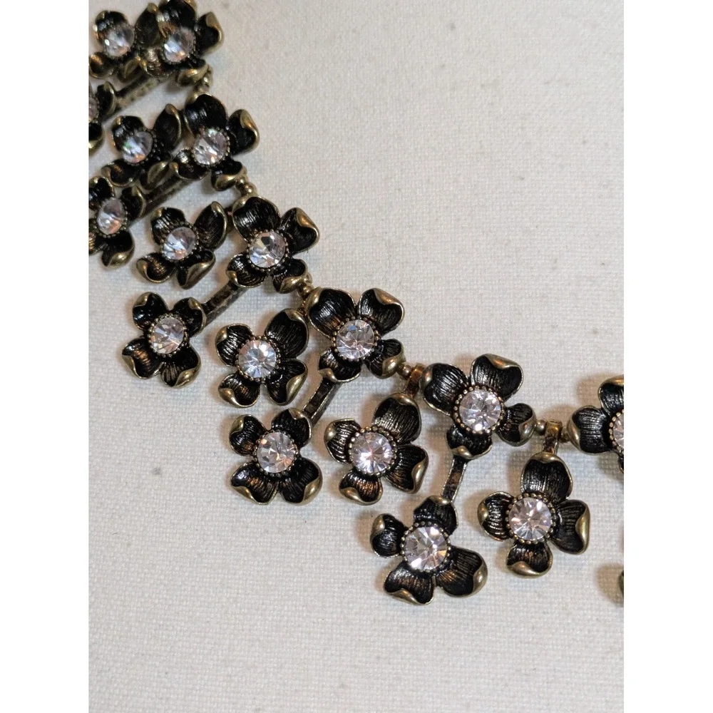 Joan Rivers Floral Cluster Bib Necklace In Antiqued Gold Tone Rhinestones 18